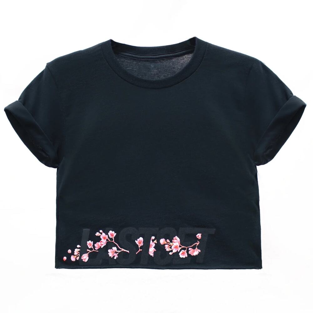 Lastset Co Cherry Blossom Gym Tee size Large L Black Athleisure Shirt